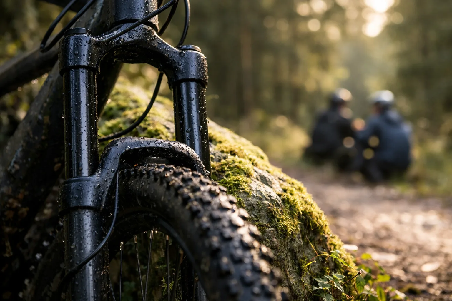 Närbild av mountainbikens dämpargaffel.
